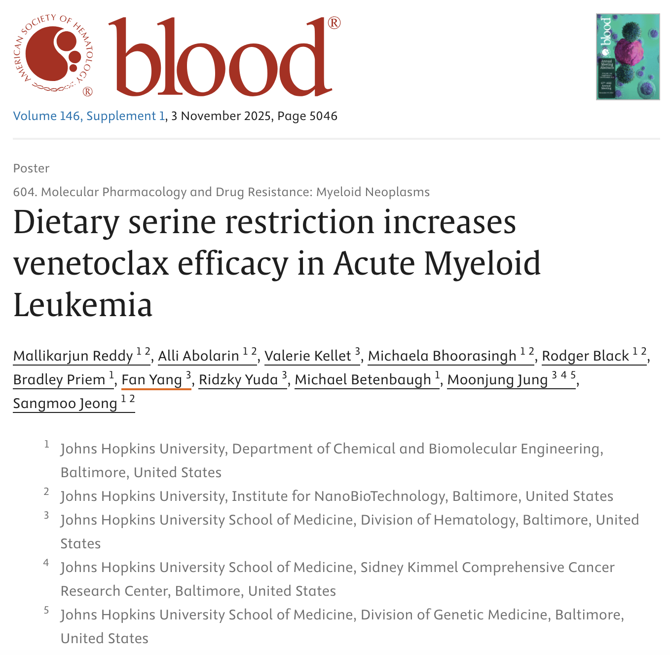 Screenshot of Dietary serine restriction increases venetoclax efficacy in Acute Myeloid Leukemia